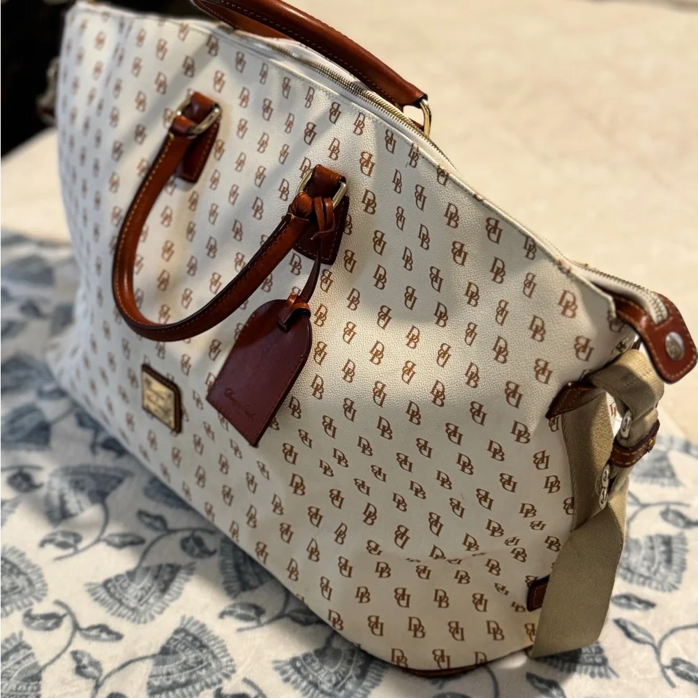 Dooney & Bourke White and Brown Signature Weekender Duffle Bag - Picture 1 of 6